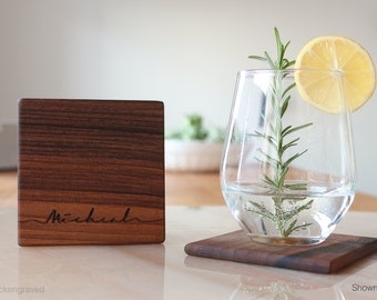 Personalized Scipt Name Wood Coaster Custom Engraved Drink Coasters Best Present Groomsmen Unique Gifts For Men Friends Birthday Christmas