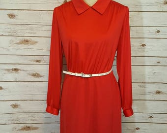 Vintage, 80's, Red secretary dress, Large