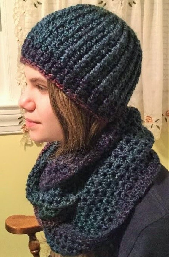 Crochet Infinity Scarf and Hat Set Bulky Scarf Handmade