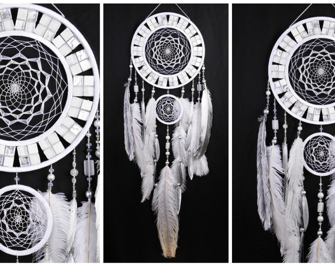 Snow Dreamcatcher White mosaic Dream Catcher Large Dreamcatcher New Dream сatcher gift idea cat's-eye dreamcatcher boho dreamcatcher gift