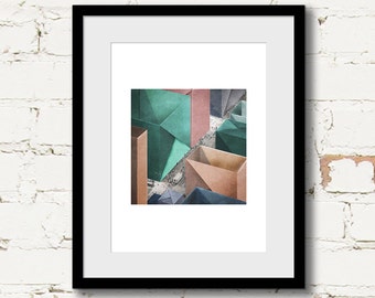 urban abstract art, city wall art print, geometric wall art, modern collage art print, urban style art, new york art print, orange green art