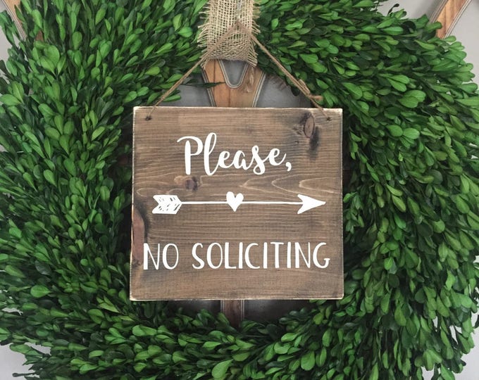 No Soliciting Sign with Arrow, Front Door Please No Soliciting Sign, No Soliciting Please Wood Sign, Front Door Sign, Please No Soliciting