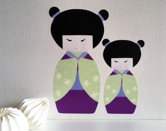 Kokeshi Doll Wall Decal, Kokeshi Doll, Japanese Doll Wall Art, nursery wall stickers, girls wall stickers, geisha, matryoshka, kokeshi art