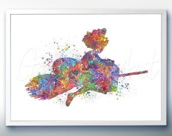 Kiki's Delivery Service Studio Ghibli Watercolor Poster Print - Watercolor Painting - Watercolor Art - Home Decor - Nursery Decor