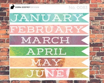 Large month flags - 0083 Bullet journal stickers, planner stickers, A5 planning stickers