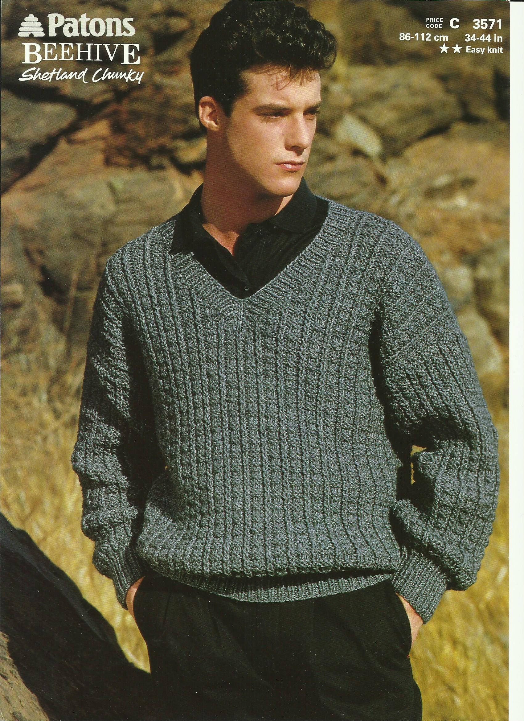 Mens V Neck Sweater Knitting Pattern. from prettydollsclothes on Etsy ...