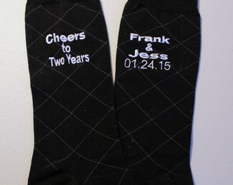 Anniversary Socks, 2nd Anniversary, Cotton Anniversary, Custom Embroidered Socks, Custom Embroidery, Embroidered Socks, Cotton Dress Socks