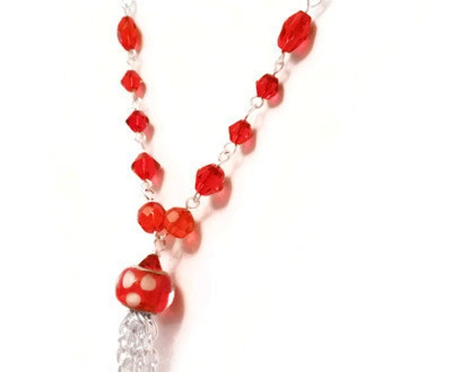 Murano Glass Bead Tassel Necklace, Pandora - Style Murano Bead Necklace, Valentine's Day Necklace, Gift for Her