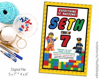 Digital Lego Birthday Invitation | Any Age, Baptism, Baby Shower Invitation | Boys Invitation | Printable Invites