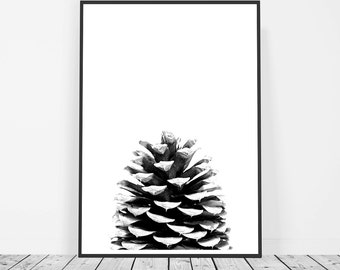 Scandinavian Print, Poster, Affiche Scandinave, Pine Cone Print, Black and White Print, Nature Print, Printable Art Photography
