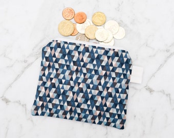 Blue Triangles Zipper Pouch - zippered pouch - purse - cosmetic bag - cosmetic pouch - coin purse - accessory bag