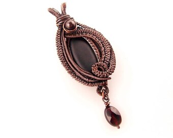 wire wrapped necklace-matte black jewelry-copper wire necklace-wire wrap pendant-handmade necklace-wire weave jewelry-Melissa Wood Jewelry