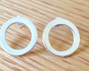 Circle post earrings, sterling silver circle earrings, minimalist jewelry, round silver post earrings, simple classic earrings, handmade