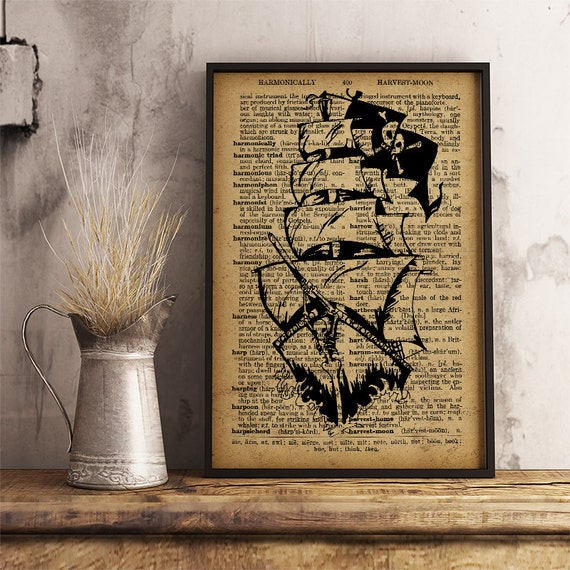 Pirate Ship Poster Pirate ship wall art Vintage style