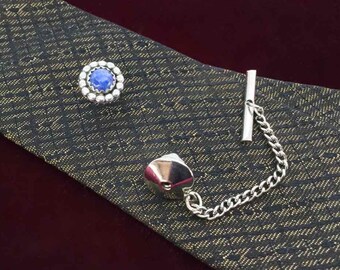 Sodalite Gemstone Tie Tack, Silver Gemstone Tie Tack, Mens Suit Jewelry Accessory, Silver Sodalite Gemstone Tie Pin, Dressy Tie Tack