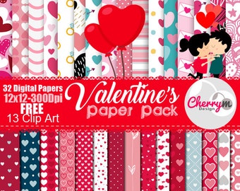 Valentine's day Digital Paper, Love, heart, romantic, Red, Scrapbook Paper, Cute love printables, Paper, couple, Clip Art, FREE