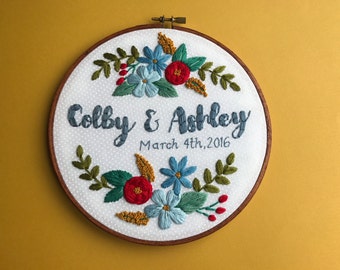 Personalized Embroidery Hoop Ring Bearer Pillow Roses Wedding