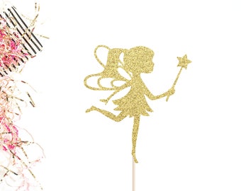 Glittery Fairy Cake Topper | Fairy Princess Cake Topper | Fairy Birthday Party Decor | Fairy Theme | Fairy with Wand | Make A Wish | Fairy