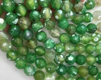 1Full Strand 10mm Green Agate Faceted Round Beads,Wholesale Gemstone Beads For Jewelry Making