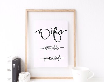 Wifi Password Printable | Simple | Script | Black and White | Hand Written | Print Yourself | 2 Sizes Included | Guest Room