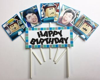 Dan TDM Roblox Cake Topper, The Diamond Minecart Cake Topper, Mine game Party Decorations, Roblox Birthday Party, Happy Birthday