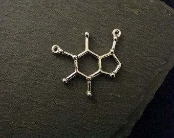 6 Silver Tone Caffeine Molecule Charm or Pendant