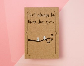 Silver Owl Earrings with Hand Designed Kraft Gift Card - as featured on Buzzfeed