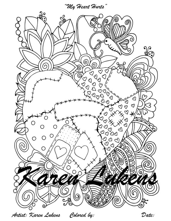 My Heart Hurts 1 Adult Coloring Book Page Printable Instant