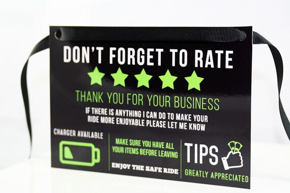 Uber Lyft Rating And Tip Sign For Uber Drivers Rideshare 5