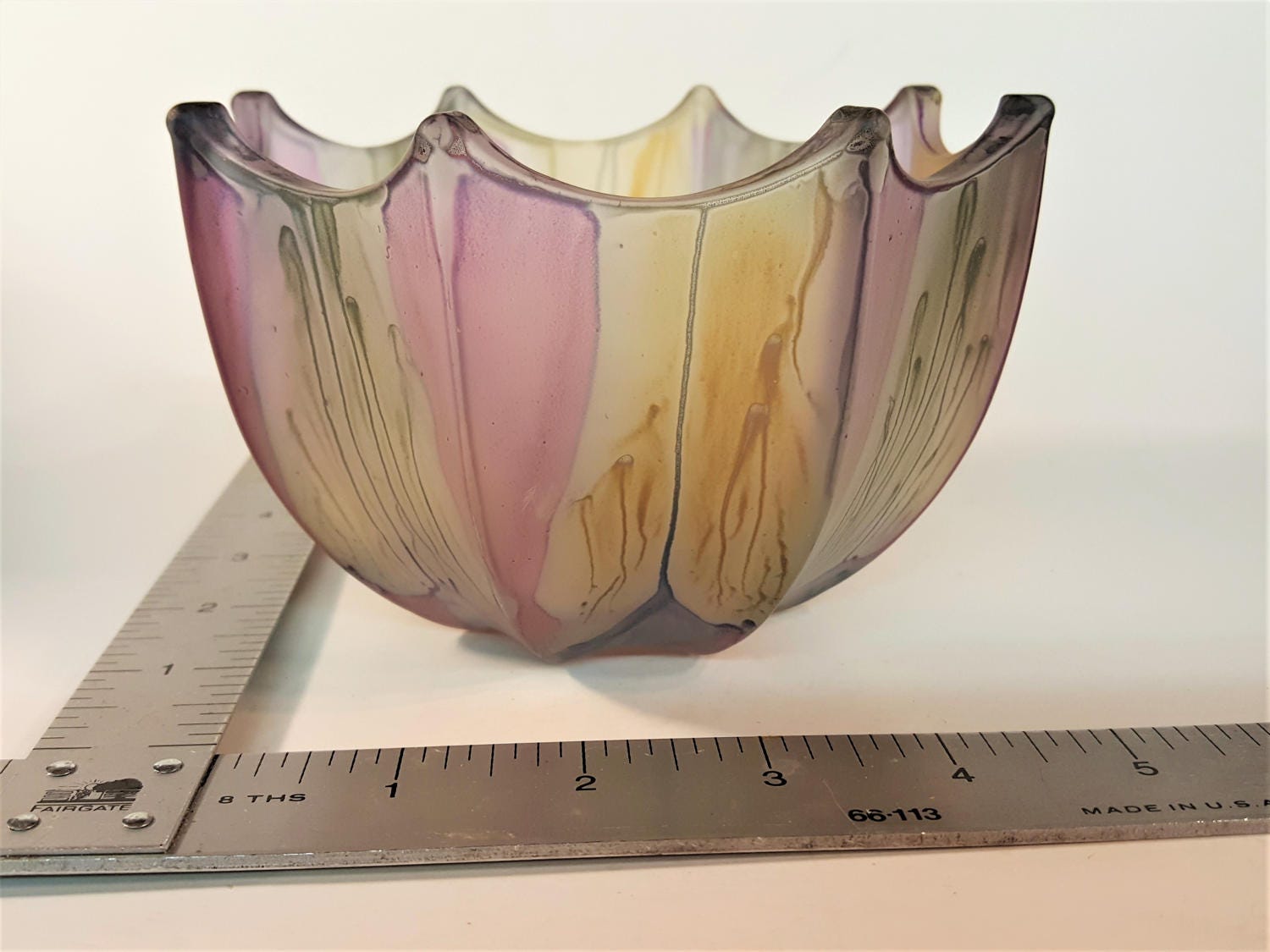 Rueven Art Nouveau Satin Glass Bowl Unusual Drip Pattern from