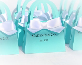 Personalized Mini Purse Favors Robins Egg Blue w/ White Bow. Baby Showers, Bridal Showers, Engagment Parties, Sweet 16, Wedding Candy Favor