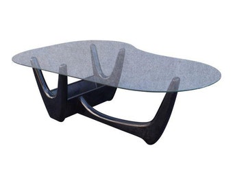 Vintage Mid Century Modern Ebonized Wood & Glass Coffee Table With Planter