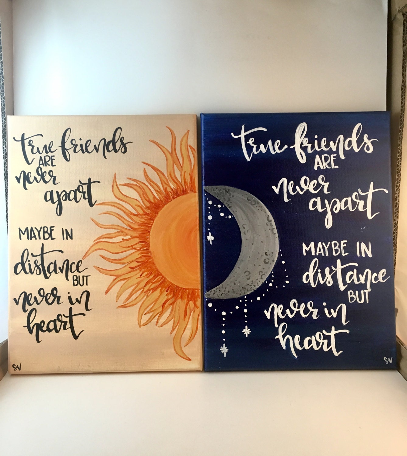 True Friends Sun & Moon Distance Canvas Painting SET OF 2