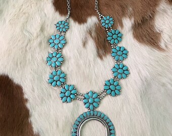 Small Shadowbox Squash Blossom Necklace and Earrings
