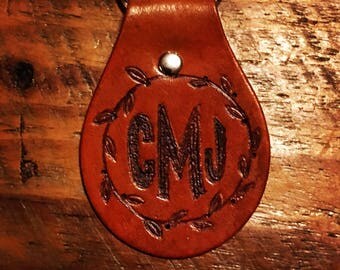 Custom pyrography leather key fob