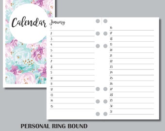 PERSONAL RINGS Sized: Perpetual Calendar Printable Insert