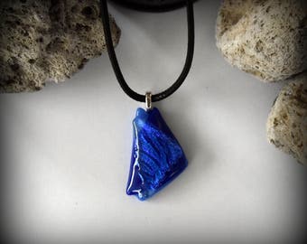 Dichroic Glass pendant/glass gem/t-fuse/light blue-cobalt blue