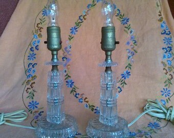 Pair of 1940s elaborate pressed glass lamp bases