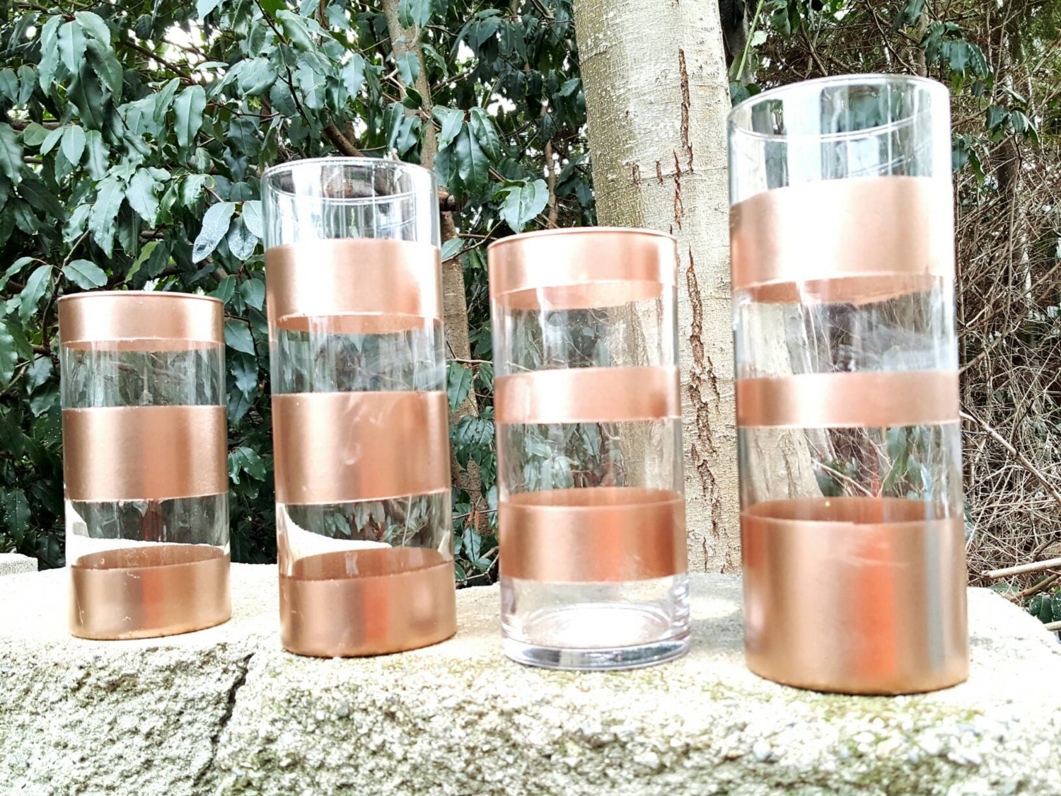 Rose Gold Cylinder Vase Set of 4 Wedding Centerpiece