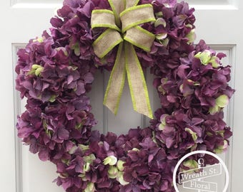 Hydrangea Wreath, Purple Wreath, Spring Wreath, Summer Wreath, Wreath Street Floral, Front Door Wreath, Grapevine Wreath, Everyday Wreath