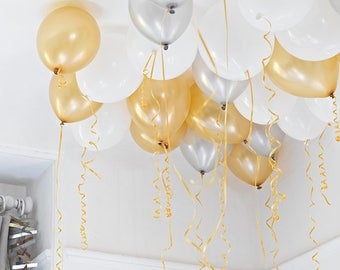 30 Gold, Silver & White Ceiling Balloons | Party Decoration | Party Balloon Decor | Birthday party Decor | New Years Eve Party Decor