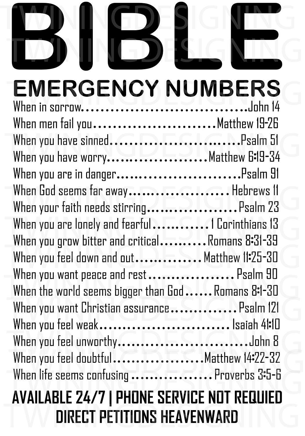 Bible Emergency Numbers SVG PNG DXF File