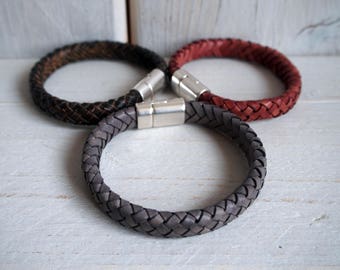 Mens Leather Bracelet, Braided Bracelet, Leather bracelets for men, Husband Gift, Father's Day, Anniversary Gift, Gift for him