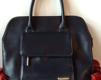 Vintage Navy Blue Liz Claiborne Domed Satchel/Tote | 1990's