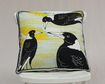 Sale - 3 Magpies Cushion Cover or pillow cover 100% Heavy Cotton 50cm by 50cm