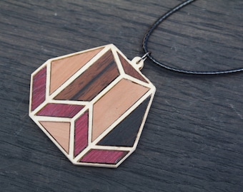 Wood Necklace, Wooden Necklace, Geometric Necklace, Statement Necklace, Salvaged Wood Necklace, Pendant necklace, Long Necklace