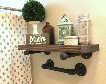 Industrial Floating Pipe Shelf and Hand Towel Rack