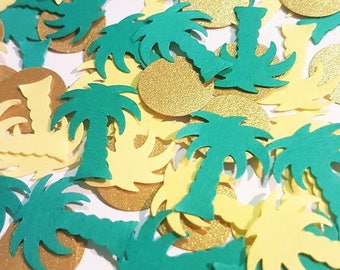 Palm Tree Tropical Confetti in Green, Yellow and Gold.