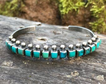 Southwestern 15 Square Turquoise Stone Cuff Bracelet