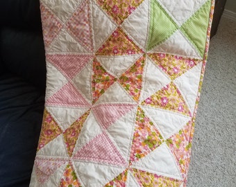 New Lower Price! Homemade quilts handmade quilts baby girl quilt quilts for sale new baby gift Baby girl Flower Power Hourglass Quilt